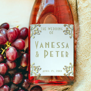 Étiquette Pour Bouteilles De Vin Elégante Bordure Or Baroque Sur Mariage Argent