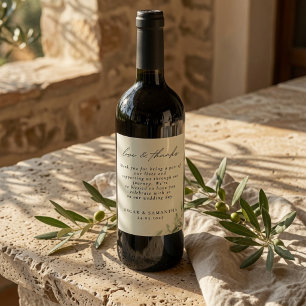 Étiquette Pour Bouteilles De Vin Élégante Branche d'Olivier Mariage Vert
