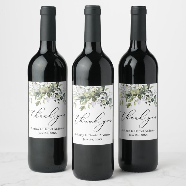 Étiquette Pour Bouteilles De Vin Élégante calligraphie Aquarelle Verdure Mariage (Bouteilles)