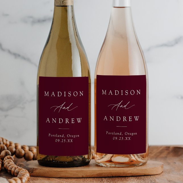 Étiquette Pour Bouteilles De Vin Élégante calligraphie Mariage Bourgogne (Créateur téléchargé)