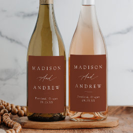 Étiquette Pour Bouteilles De Vin Élégante calligraphie Mariage en terre cuite