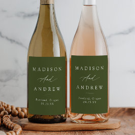 Étiquette Pour Bouteilles De Vin Élégante calligraphie Mariage vert olive