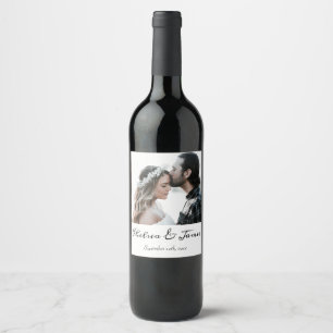 Étiquette Pour Bouteilles De Vin Élégante calligraphie Photo Mariage bouteille