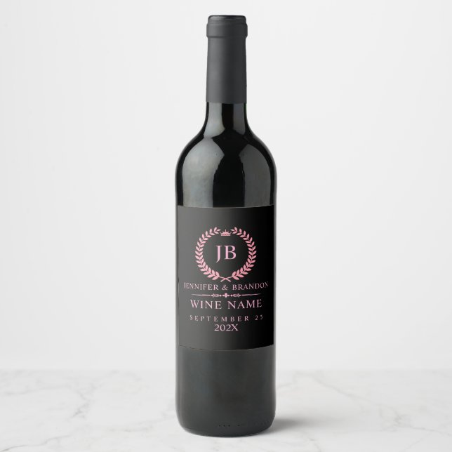 Étiquette Pour Bouteilles De Vin Élégante couronne de laurier rose (Devant)