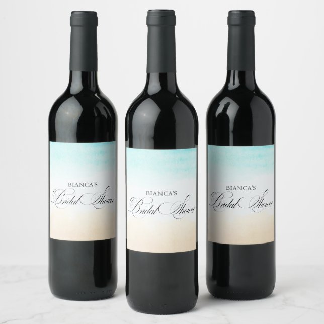 Étiquette Pour Bouteilles De Vin Élégante Fête des mariées côtière tropicale (Bouteilles)
