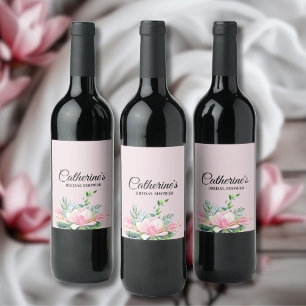 Étiquette Pour Bouteilles De Vin Elégante Fête des mariées couleur rose Magnolia
