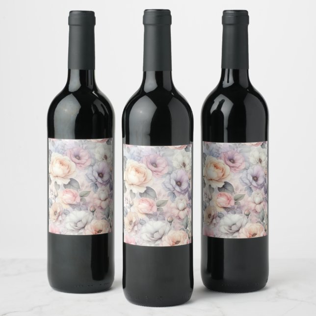 Étiquette Pour Bouteilles De Vin Élégante floraison Rose (Bouteilles)
