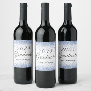 Étiquette Pour Bouteilles De Vin Élégante Parties scintillant Bleue de Graduation 2