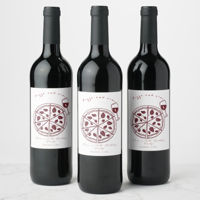 Étiquette Pour Bouteilles De Vin Elégante pizza et anniversaire de vin (Bouteilles)