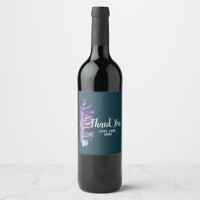 Étiquette Pour Bouteilles De Vin Elégante plume moderne merci cadeau (Devant)