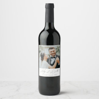 Étiquette Pour Bouteilles De Vin Élégante Typographie De Script Minimaliste Mariage