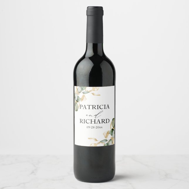 Étiquette Pour Bouteilles De Vin Elégante verdure Eucalyptus Mariage (Devant)