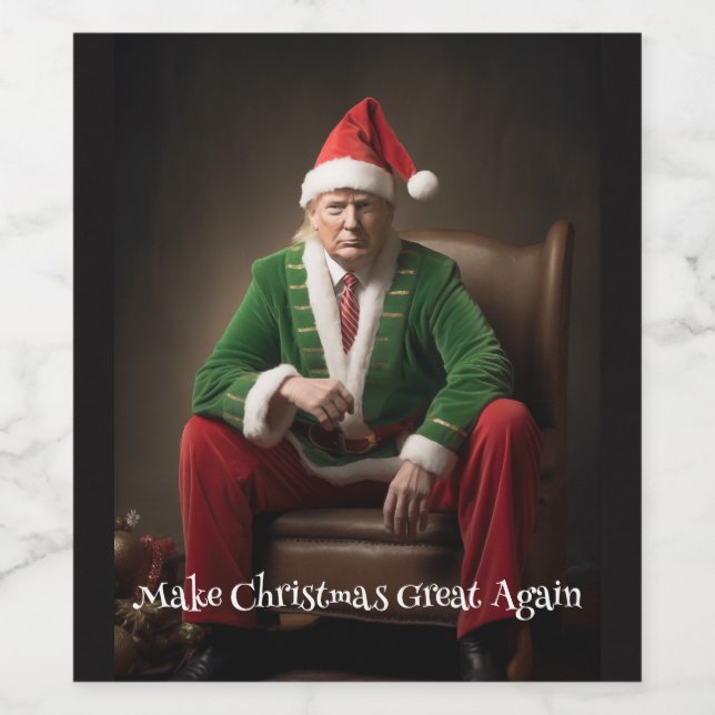 Étiquette Pour Bouteilles De Vin Elf de Noël Donald Trump (Étiquettes simples)