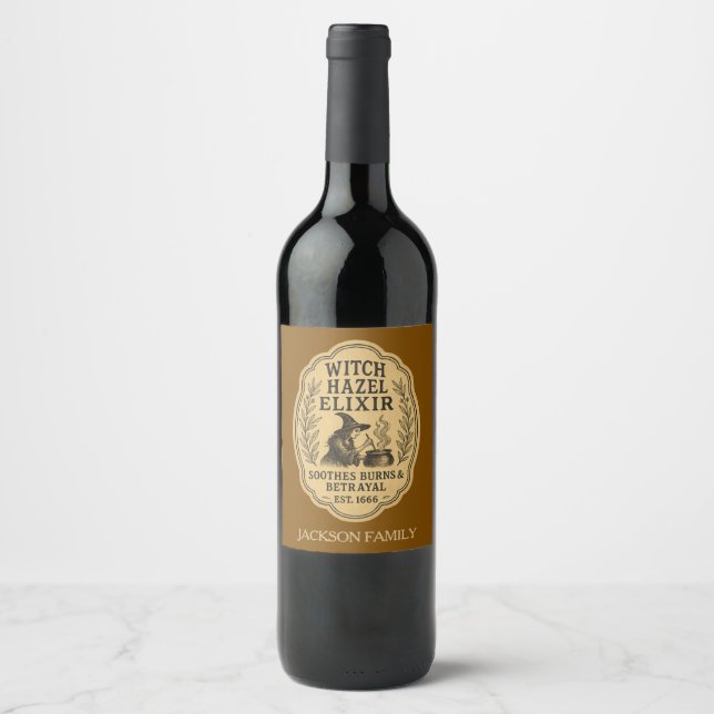 Étiquette Pour Bouteilles De Vin Élixir de Hamamélis Apaise les Brûlures & Tonique  (Devant)