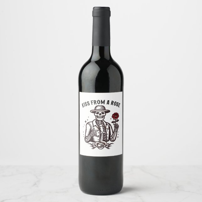 Étiquette Pour Bouteilles De Vin Embrasse D'Un Rose (Devant)