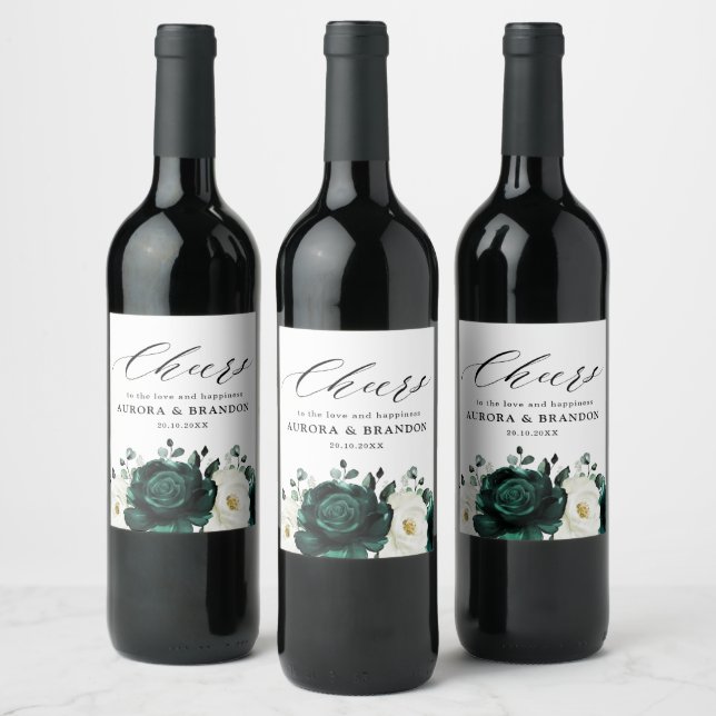 Étiquette Pour Bouteilles De Vin Emerald Green Eucalyptus Blanc Floral Mariage (Bouteilles)