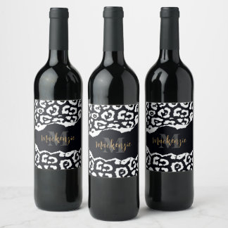Étiquette Pour Bouteilles De Vin Empreinte de léopard noir et blanc