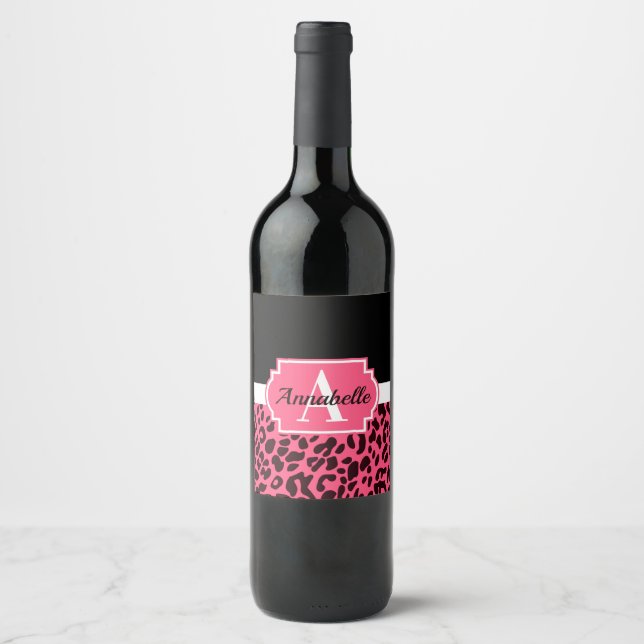 Étiquette Pour Bouteilles De Vin Empreinte de léopard rose (Devant)