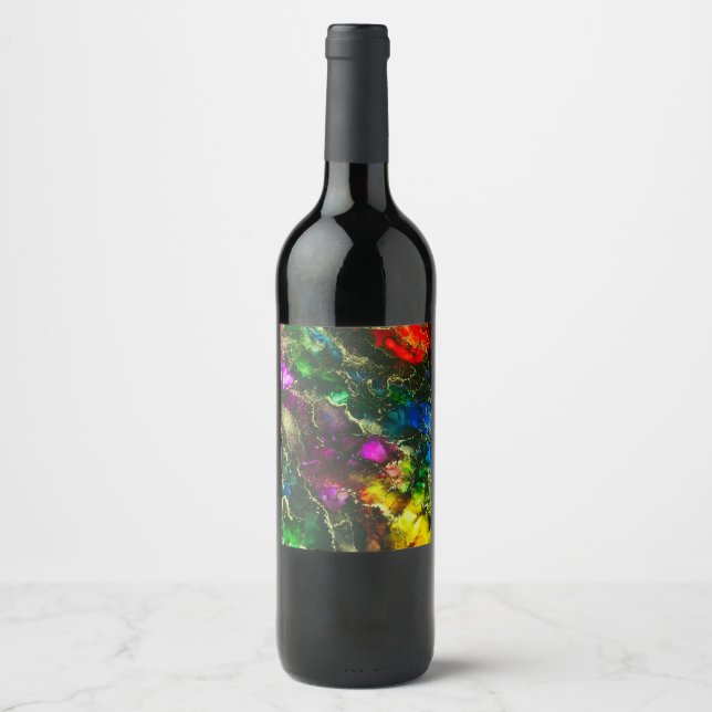 Étiquette Pour Bouteilles De Vin Encre d'alcool psychédélique Peinture Abstraite (Devant)