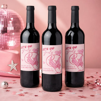 Étiquette Pour Bouteilles De Vin Enterrement de vie de jeune fille Cowgirl Pink Las