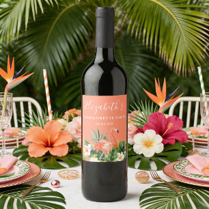 Étiquette Pour Bouteilles De Vin Enterrement de vie de jeune fille tropical corail