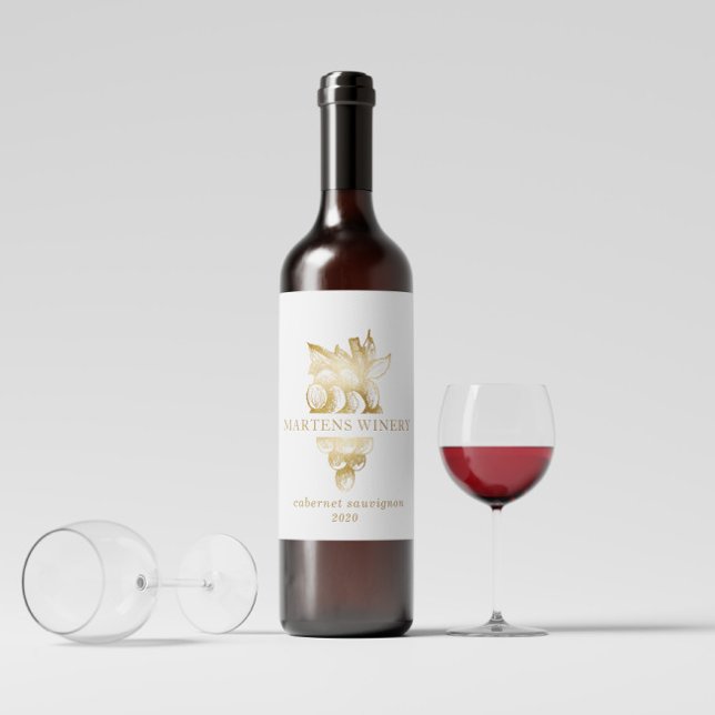 Étiquette Pour Bouteilles De Vin Entreprise vinicole de raisins d'or (Créateur téléchargé)