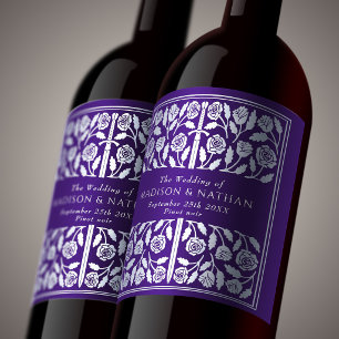 Étiquette Pour Bouteilles De Vin Épée Médiévale Royale Violet Argent Mariage