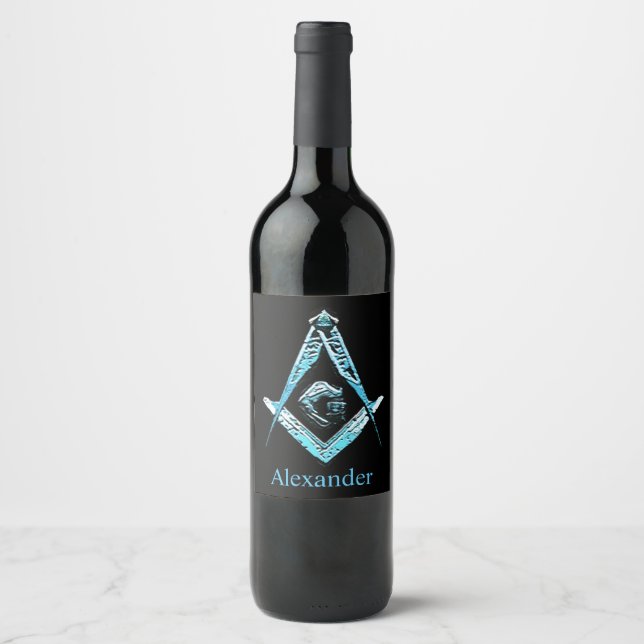 Étiquette Pour Bouteilles De Vin Esprit maçonnique (bleu clair) (Devant)