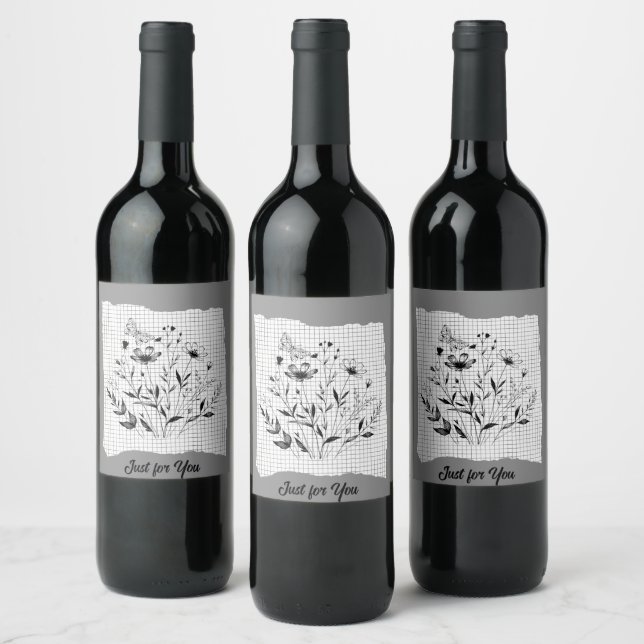 Étiquette Pour Bouteilles De Vin Esquisses de jardin papillon (Bouteilles)