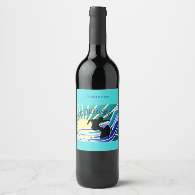 Étiquette Pour Bouteilles De Vin Été Surf Fun Thunder_Cove (Devant)