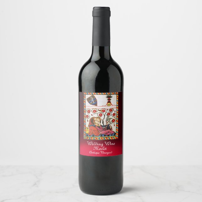 Étiquette Pour Bouteilles De Vin ETERNEL AMOUR MONOGRAM Romantique Mariage Rouge (Devant)