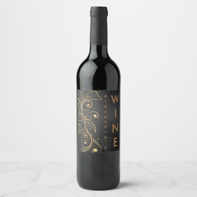 Étiquette Pour Bouteilles De Vin Étiquette à vin Filigree au ton or (Devant)