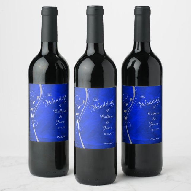 Étiquette Pour Bouteilles De Vin Étiquette à vin Mariage bleu clair pour feuille d' (Bouteilles)