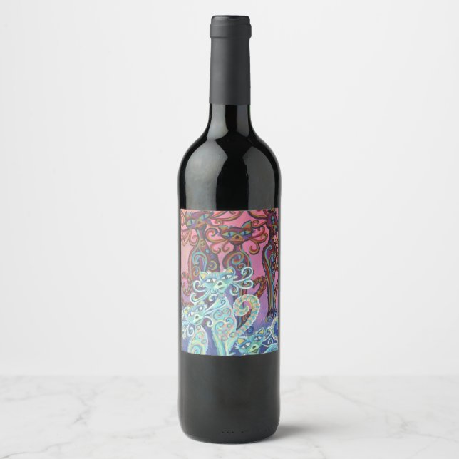 Étiquette Pour Bouteilles De Vin étiquette à vin six chats (Devant)
