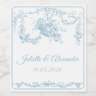 Étiquette Pour Bouteilles De Vin Étiquette de bouteille de mariage Toile de Jouy Bl