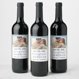 Étiquette Pour Bouteilles De Vin Étiquette de photo de sauvegarde de date de mariag
