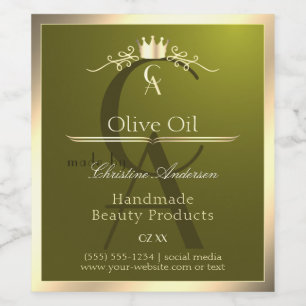 Étiquette Pour Bouteilles De Vin Étiquette de produit vert olive avec Monogramme de