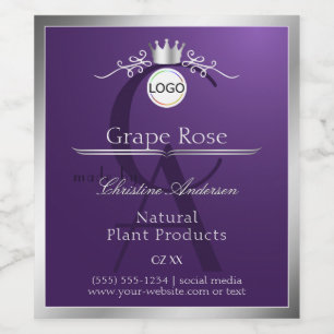 Étiquette Pour Bouteilles De Vin Étiquette de produit violet avec logo à cadre arge