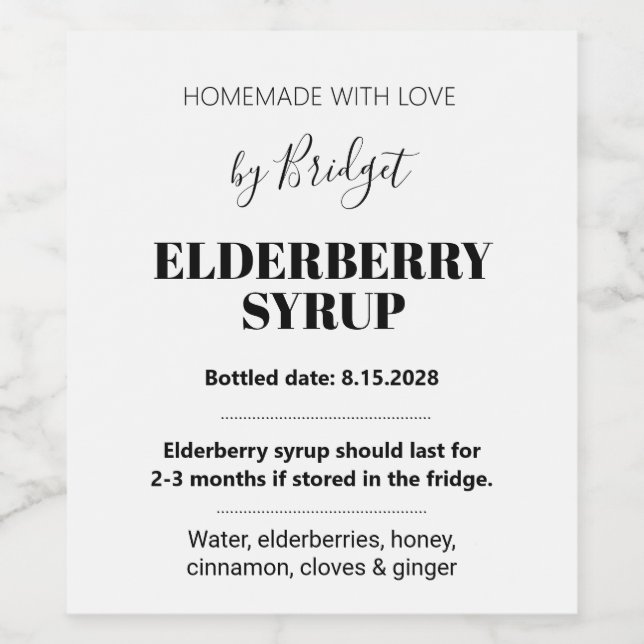 Étiquette Pour Bouteilles De Vin Étiquette de sirop de sureau personnalisable ZEB_0 (Étiquettes simples)