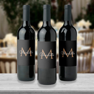 Étiquette Pour Bouteilles De Vin Étiquette de vin à l'élégante écriture Monogramme 