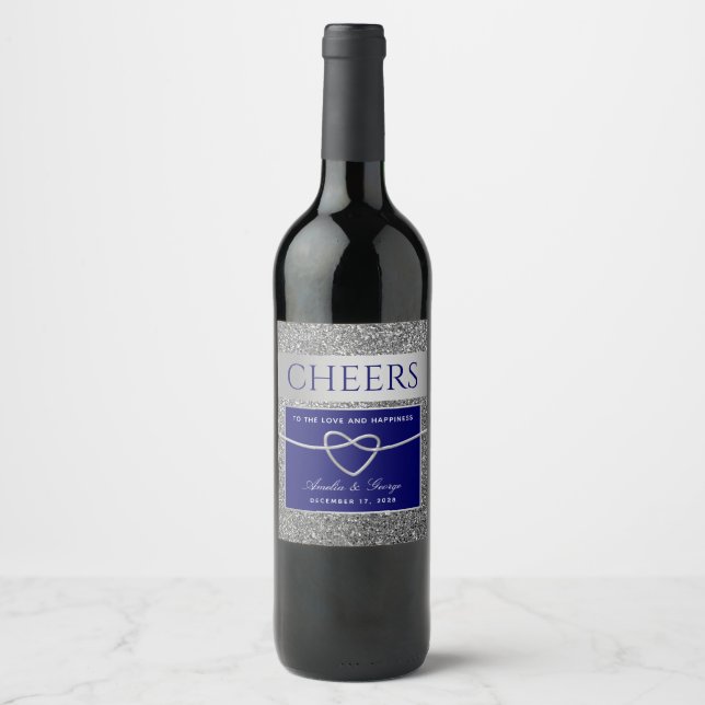 Étiquette Pour Bouteilles De Vin Étiquette de vin bleu argenté (Devant)