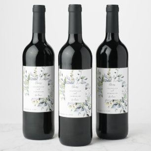 Étiquette Pour Bouteilles De Vin Étiquette de vin de mariage aux florales bleu pous