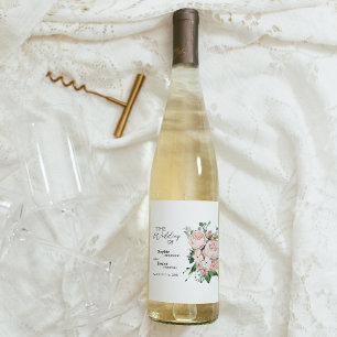 Étiquette Pour Bouteilles De Vin Étiquette de vin de mariage floral blanc rose