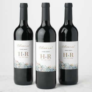Étiquette Pour Bouteilles De Vin Étiquette de vin de mariage initiale Wildflower Ch