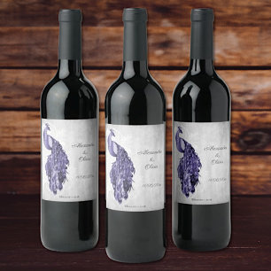 Étiquette Pour Bouteilles De Vin Étiquette de vin de mariage Paon Violet
