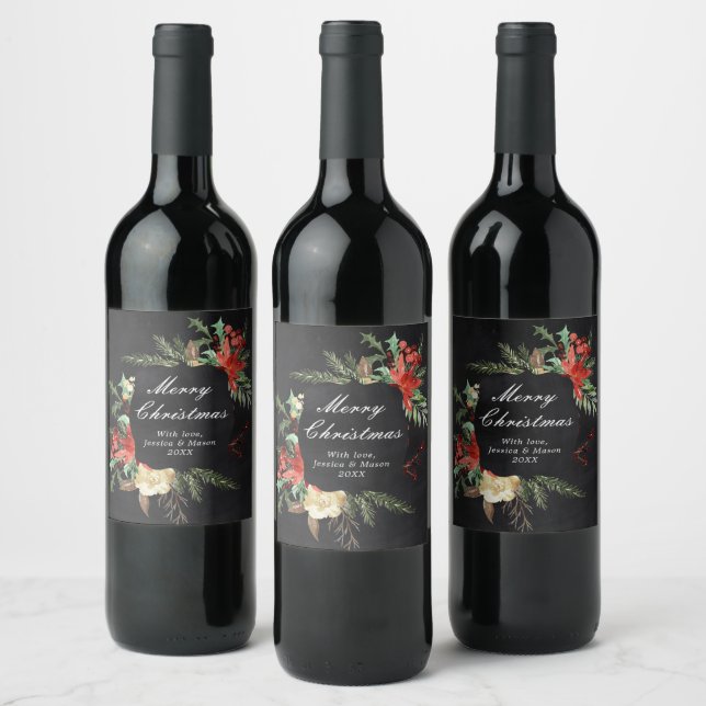 Étiquette Pour Bouteilles De Vin Étiquette de vin de Noël rustique (Bouteilles)
