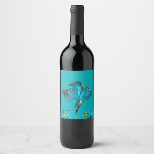 Étiquette Pour Bouteilles De Vin Étiquette de vin du Martin-pêcheur plongeur (Devant)