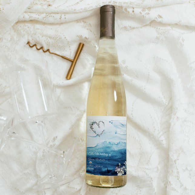 Étiquette Pour Bouteilles De Vin Étiquette de vin Mariage de l'océan rustique (Créateur téléchargé)