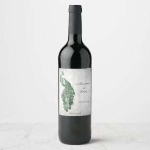 Étiquette Pour Bouteilles De Vin Étiquette de vin Mariage Emerald Green Peacock