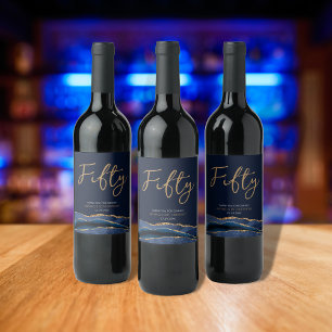 Étiquette Pour Bouteilles De Vin Étiquette de vin pour 50e anniversaire Navy Blue G